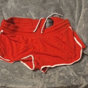Divided Red Athletic Shorts with White Accents